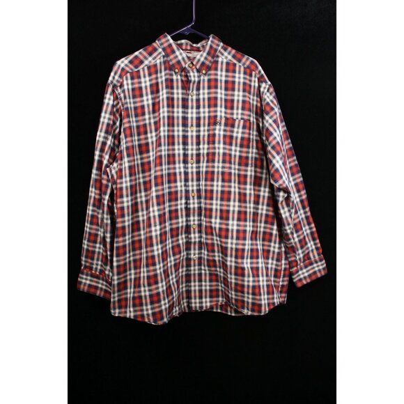 Ariat Pro Series Men's XL Plaid Button-Down Shirt Red/Navy/White Cotton Blend Lo - Picture 2 of 7